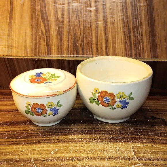Vintage 1950s Universal Cambridge Kit hen Bouquet lidded sugar bowl and bowl - Picture 1 of 4